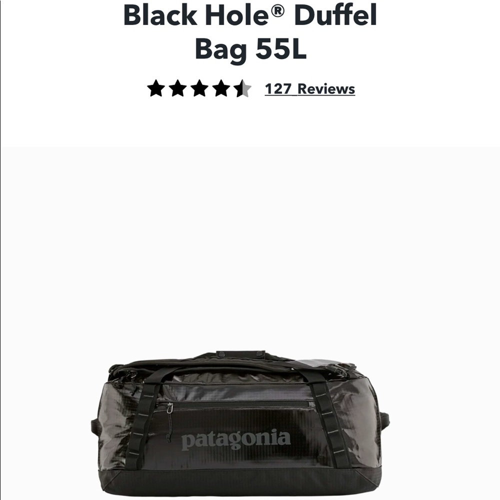 NWT Patagonia black hole duffel bag 55L